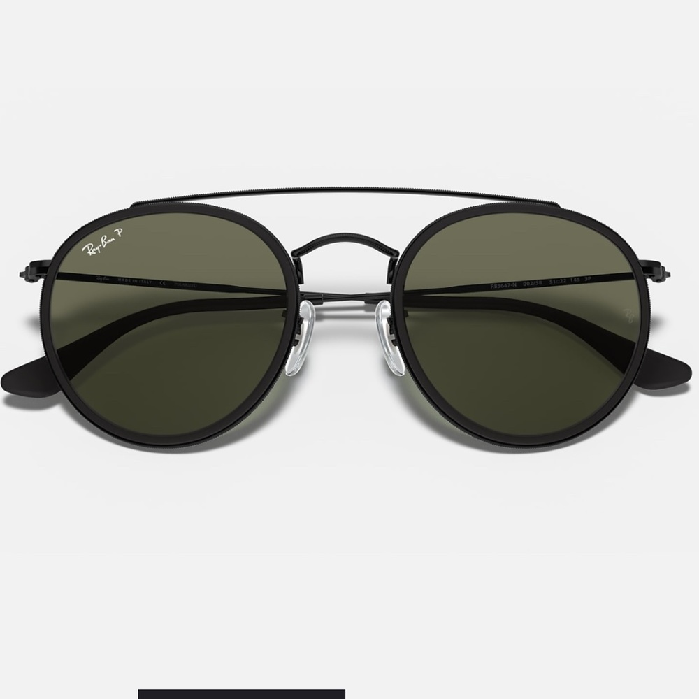 Ray Ban Polarized Round Double Bridge Sunglasses in Black
